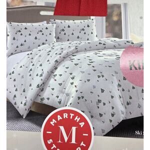 MARTHA STEWART Holiday Christmas Tree Skier Red Green 3 piece King Quilt Set NEW